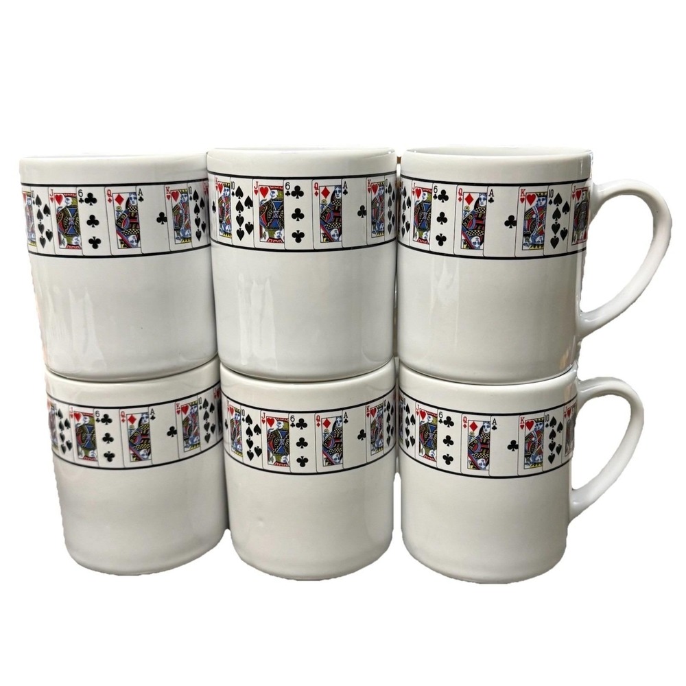 Vintage Lilian Vernon Playing Cards Coffee & Tea Mugs Poker‎ Game Night Set Of 6 - Picture 3 of 15